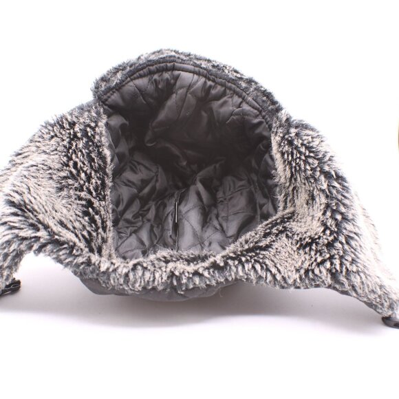 Carbon Elements Black Quilted Faux Fur Trapper Hat Buckle Strap Closure OSFM - Picture 3 of 10